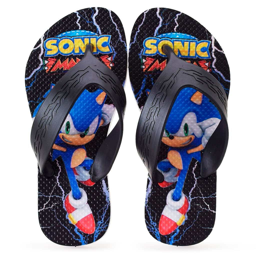 Chinelo Infantil Sonic Preto Casual Super Leve e Macio Lançamento
