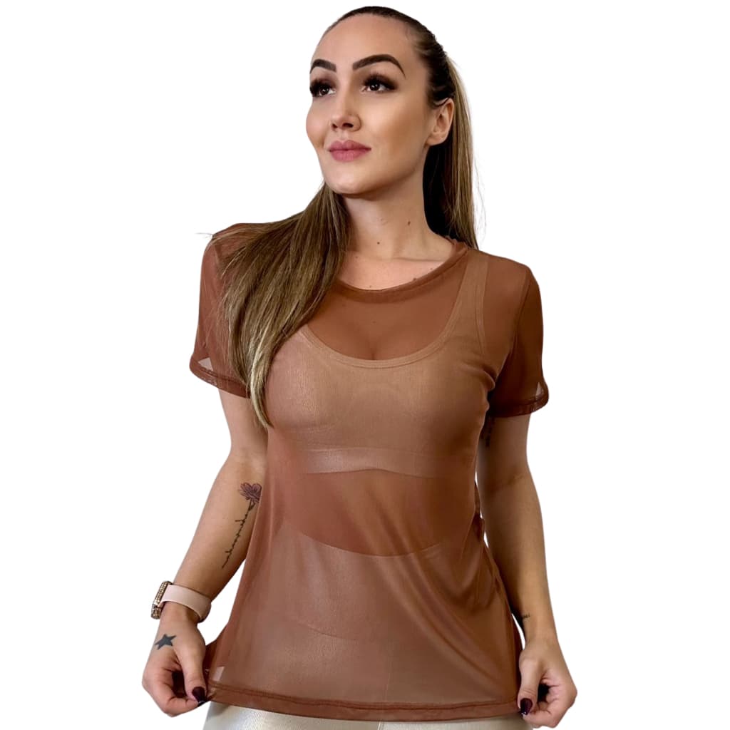 Blusa de Tulê Feminina Academia Camisão Fitness Dry Fit