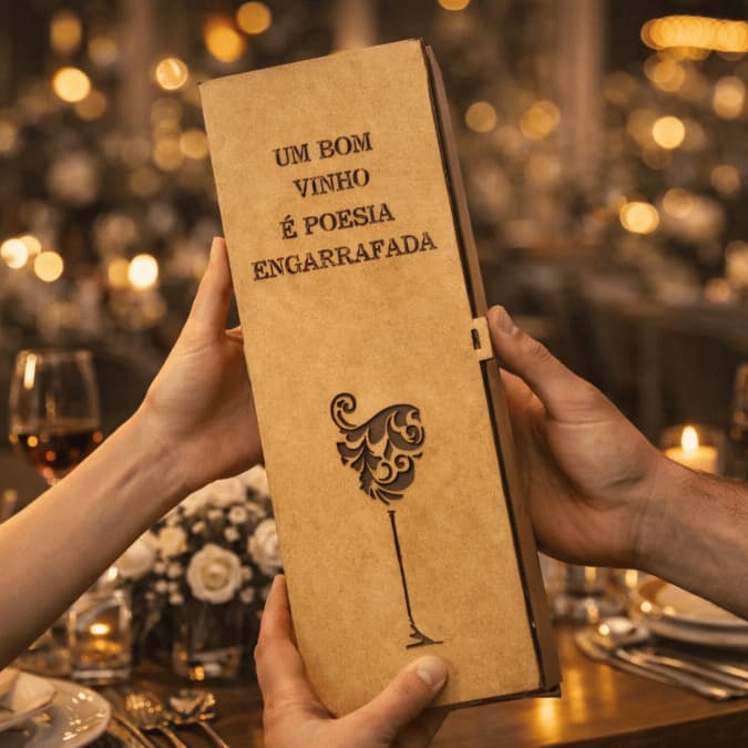 Caixa de Vinho 750 ML em MDF Presente Elegante Tampa Frontal com frase Dia dos Pais