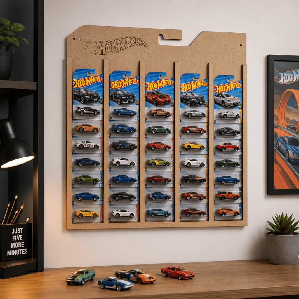 Painel Expositor Hot Wheels Mdf Para Até 70 Carrinhos Organizador Porta Blister Carrinhos HW 60x60cm