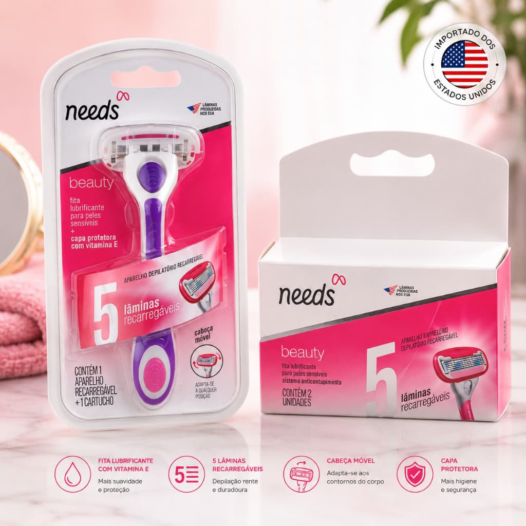 Kit Aparelho de Depilar Needs Masculino 5 Lâminas Recarregável + 2 Carga