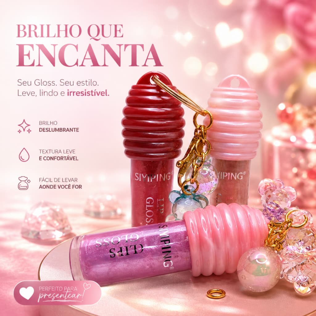 Gloss Labial Lip Gloss Sorvete Star Com Um Lindo Pingente De Coração