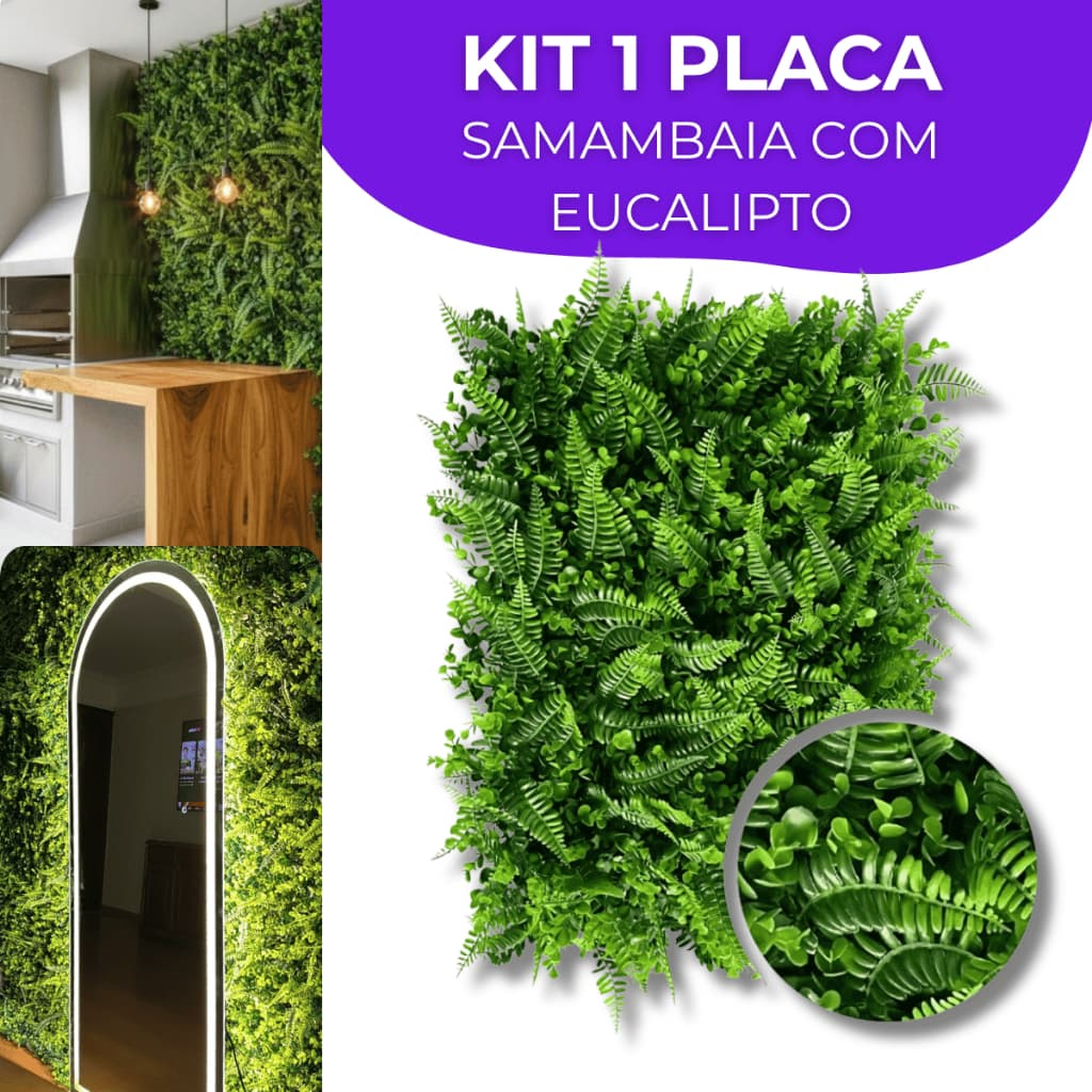 Kit 1 Placa Mista Samambaia/Eucalipto 60x40cm Muro Ingles Premium