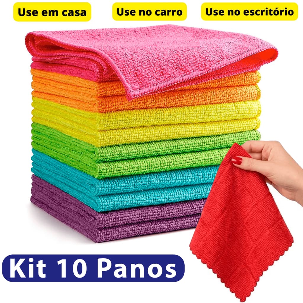 Kit 10 Panos De Limpeza Microfibra alta absorção Multiuso Flanela 30x30 secagem rápida uso em geral