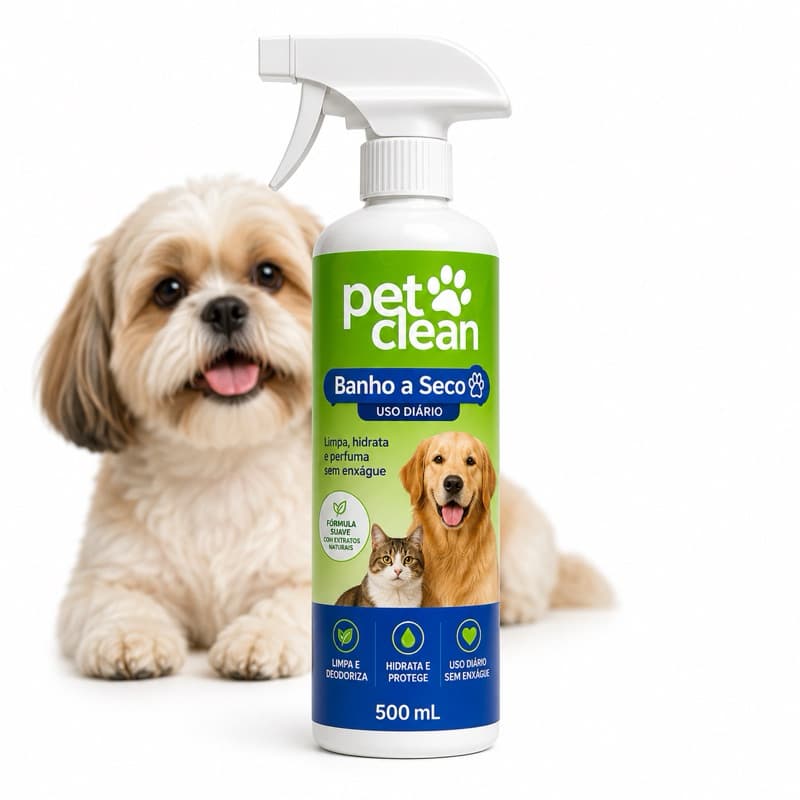Banho a Seco para Cachorro e Gato Pet Clean 500ml | Shampoo a Seco Sem Enxágue