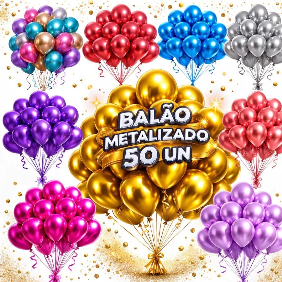 Kit 50 Balões Metalizados Cromados 10 Polegadas-Decoração Para Festas e Aniversários