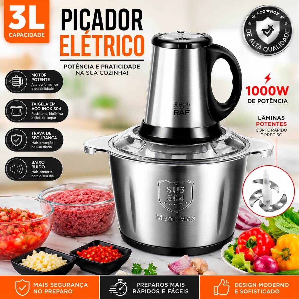 Moedor De Carne Elétrico 3L Picador Processador De Alimentos Triturador De Legumes Alho 110V/220V