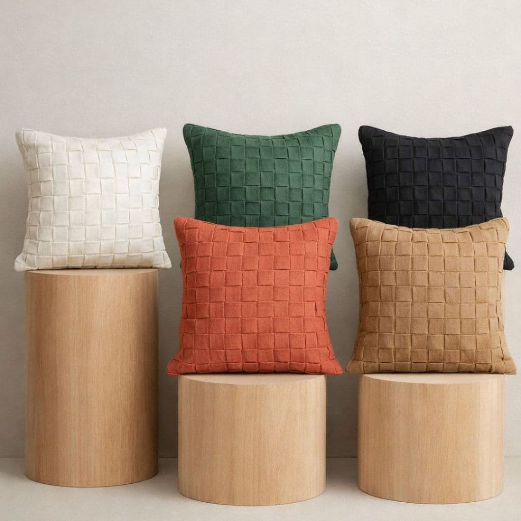 Capa para Almofada 45x45cm – Estilo em Bohochic com Macramê e Fitas Artesanais Trançadas