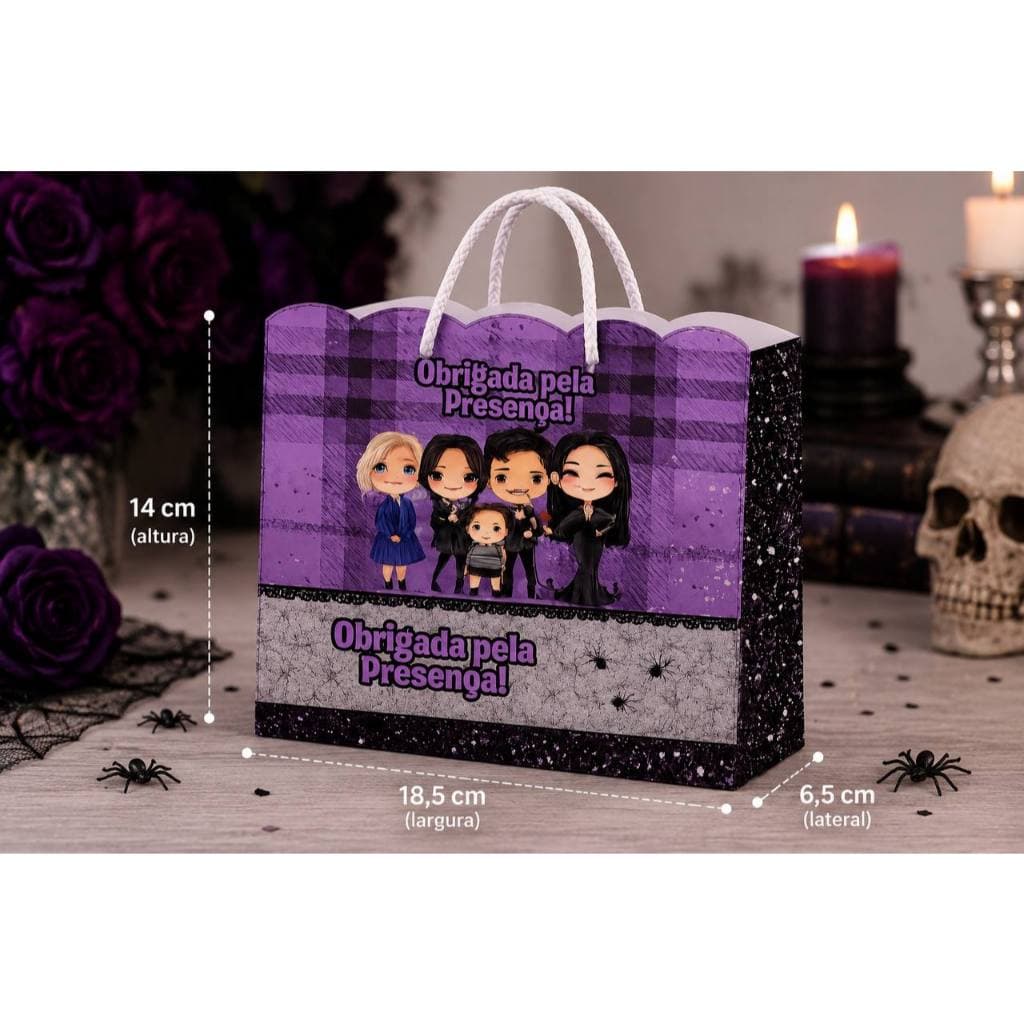 Sacolinha Personalizada Família Addams Wandinha com Alça | Lembrancinha Festa Infantil