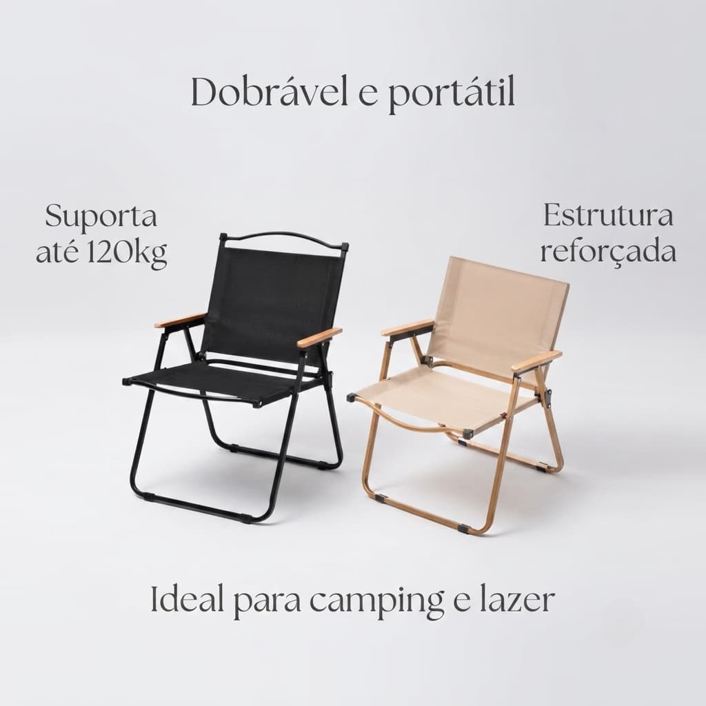 Cadeira camping dobrável com braços madeira portátil confortável resistente para lazer- sortida