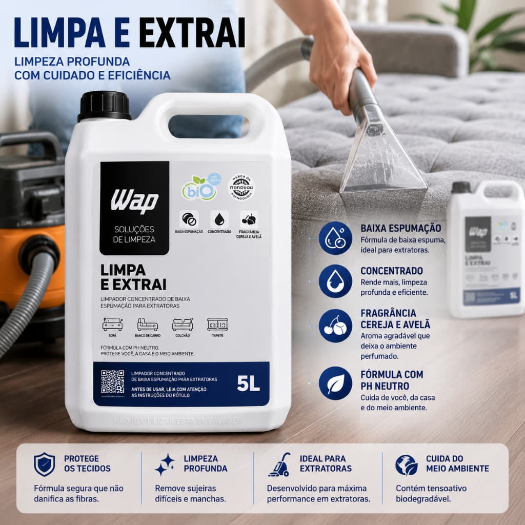 Detergente Extratora WAP Limpa e Extrai 5L Estofados Tapetes Uso Profissional