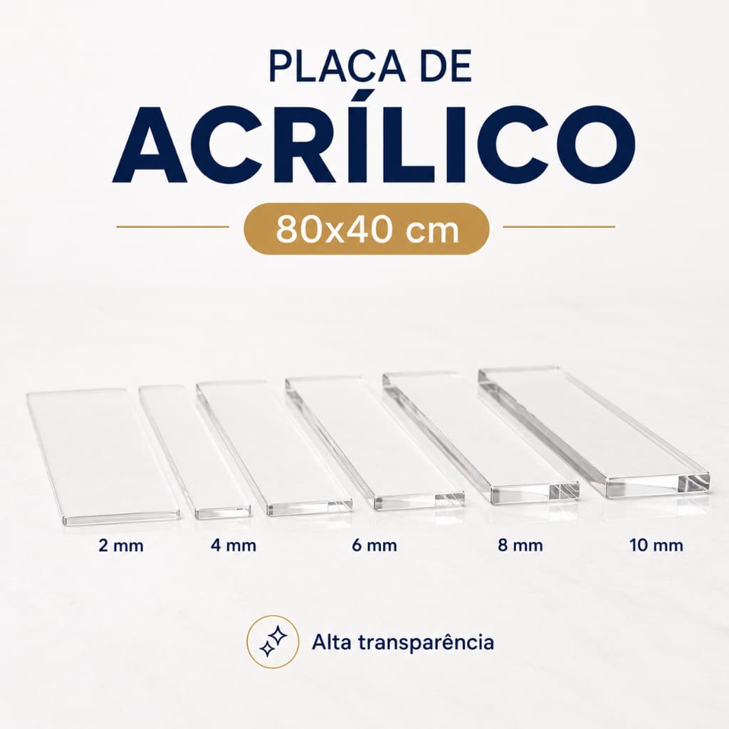 Placa de Acrílico Transparente 80x40cm Corte Laser 2mm 3mm 4mm 5mm 6mm 8mm 10mm