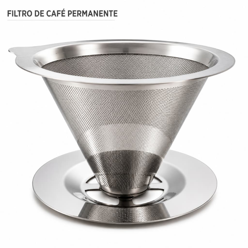 Filtro Coador De Café Inox 103 - Com Pegador em Silicone - Peneira Aço Reutilizável