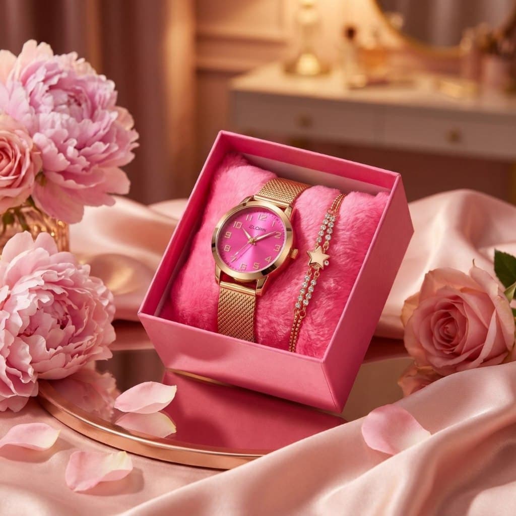 RELÓGIO + PULSEIRA FEMININO