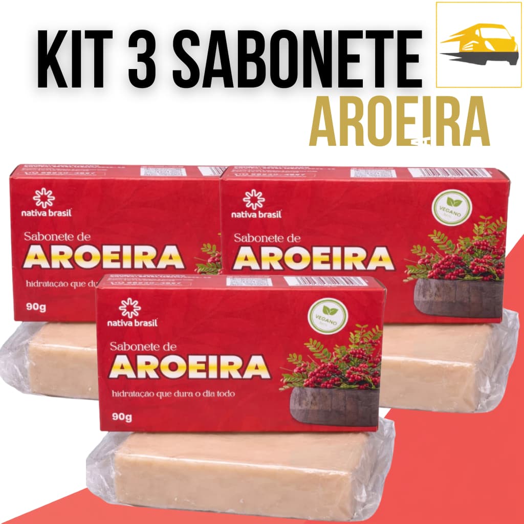 KIT 3 SABONETE DE AROEIRA 90G HIDRATAÇÃO TODO DIA PARA O CORPO