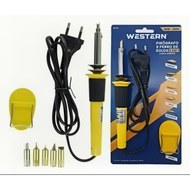 Pirógrafo Elétrico 30W com 5 Ponteiras – Ideal para Madeira, Couro e Solda (220v)