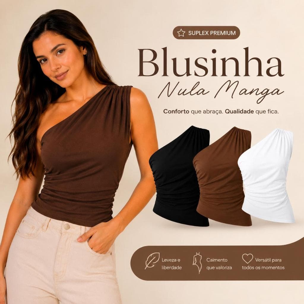 Blusa Feminina Nula Manga Assimétrica Elegante Mula Manca Casual Suplex Drapiado Franzido