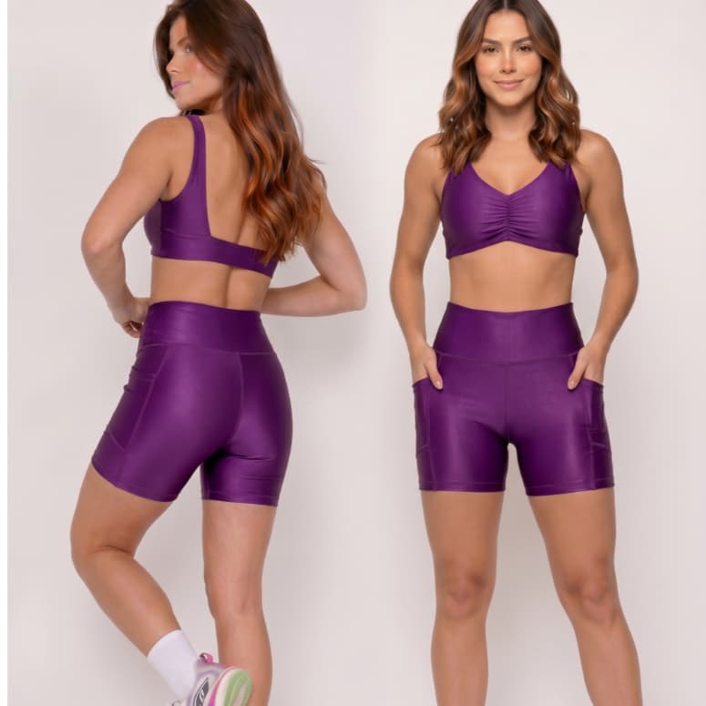 Conjunto Fitness Feminino Suplex Cintura Alta Zero Transparência Bolso Lateral Bojo Removível