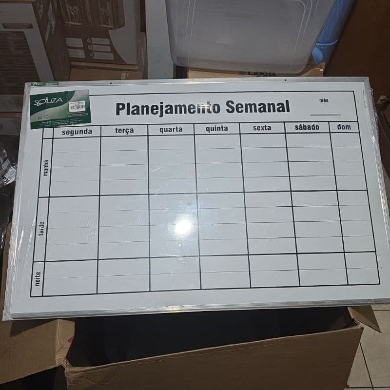 Quadro branco semanal em alumínio 90x60