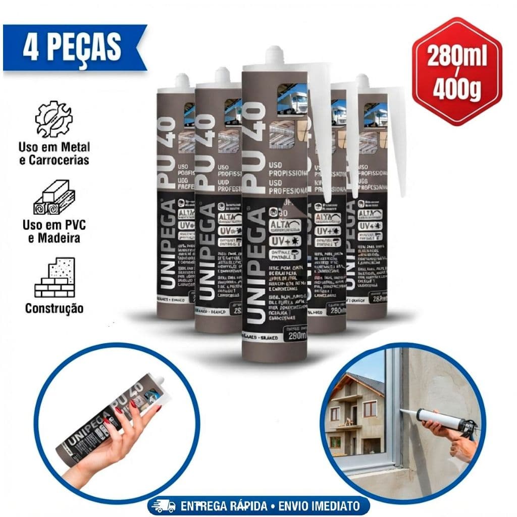 Kit 4 PU Cola de 40 Profissional Alta Resistência Para PVC Madeira Ceramica Metal Construção