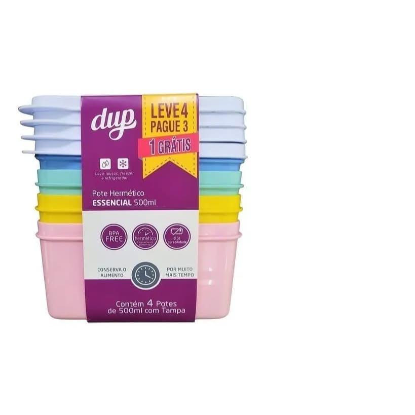 Kit 4 Potes Herméticos Dup 500ml Plástico Livre De Bpa Luxo