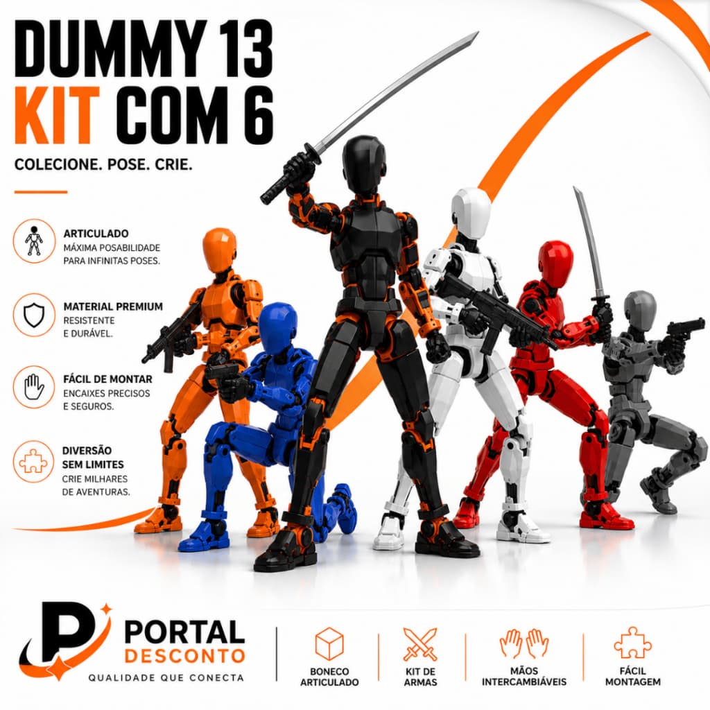Boneco Dummy 13 Articulado com Acessórios Kit Completo Brinquedo Montar Figura de Ação Anti Stress