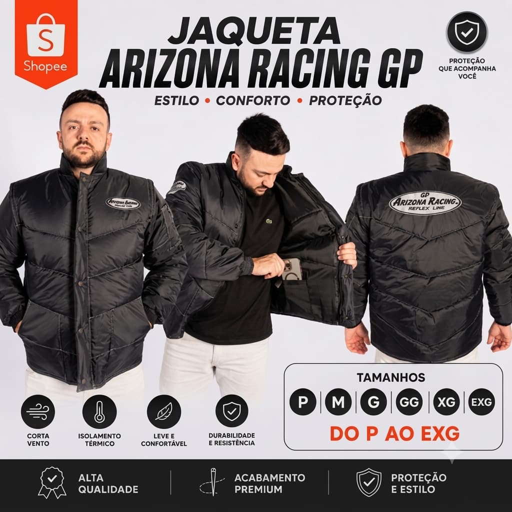 Jaqueta Arizona Racing Moto - Refletiva e Emborrachada - para Motoboys