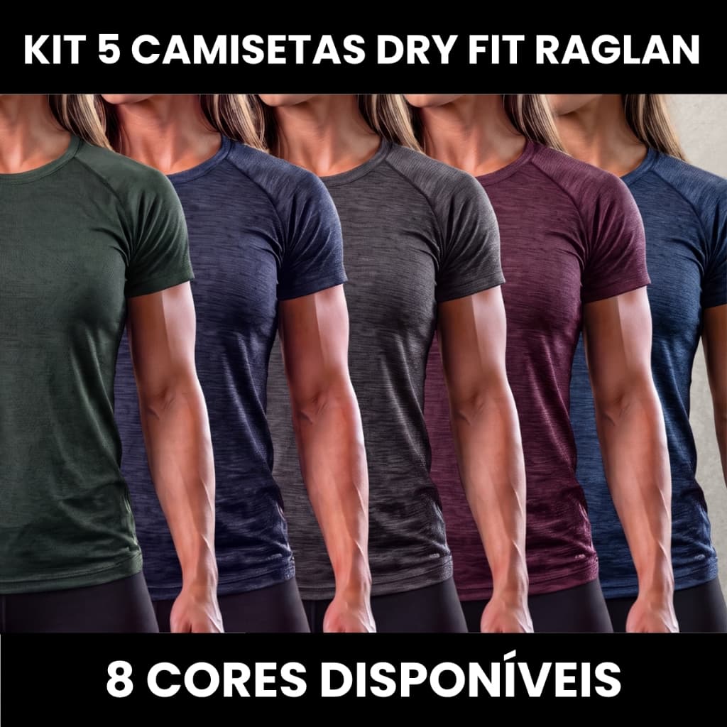 Kit 5 Blusa Raglan Feminina Fitness Dry Fit Manga Silk Minimalista
