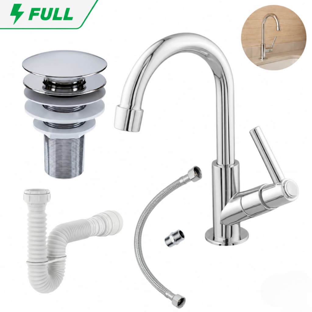 Kit Torneira Banheiro Bancada Lavatorio Cromada Válvula Ralo Click 7/8 Sifão Universal Engate 40cm