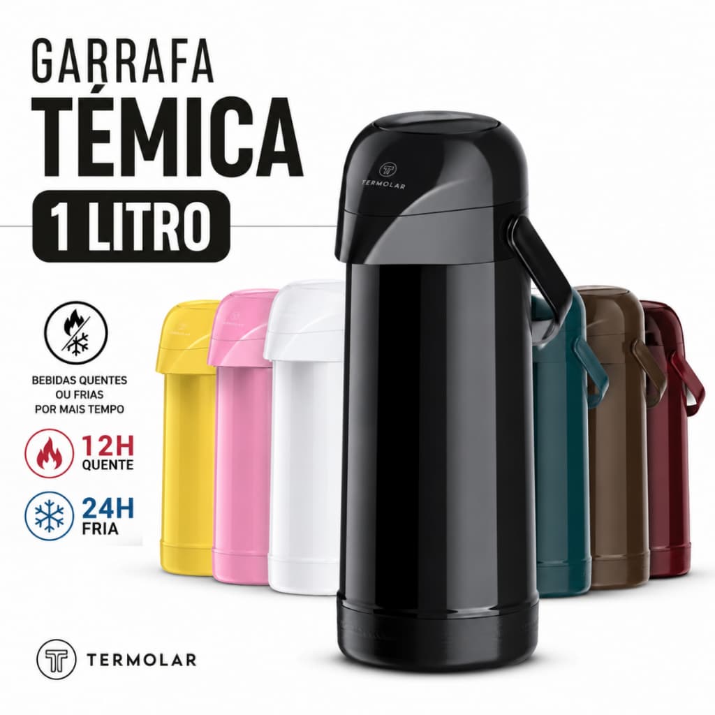 Garrafa Térmica Café 1 Litro Termolar Magic Pump Quente e Frio Botão de Pressão