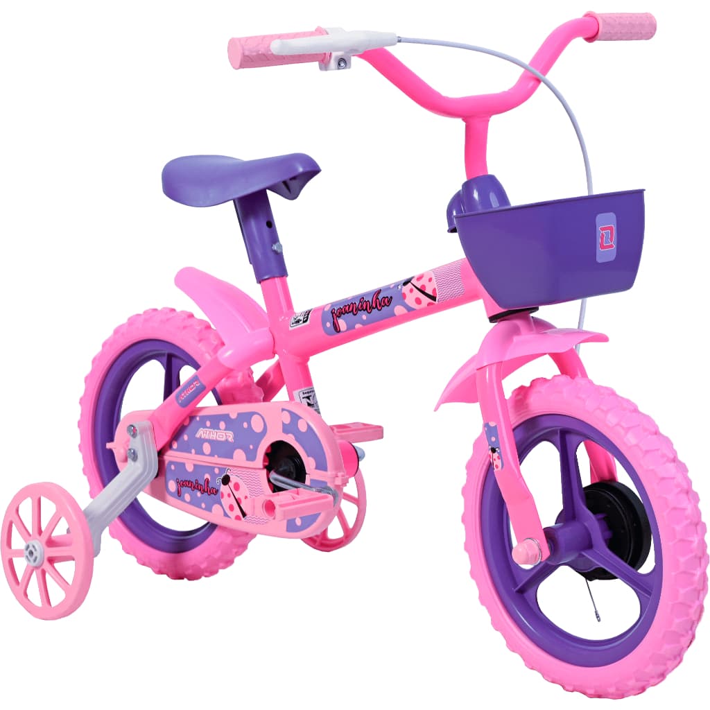 Bicicleta Infantil Aro 12 com Rodinhas, Cestinha e Freio
