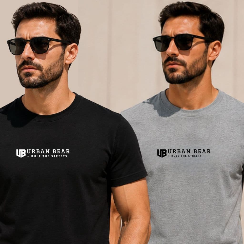 Kit 2 Camisetas *Lançamento* Masculina 100% Algodão Confortável Estampa Urban Bear Gola Redonda Uso Diario Casual
