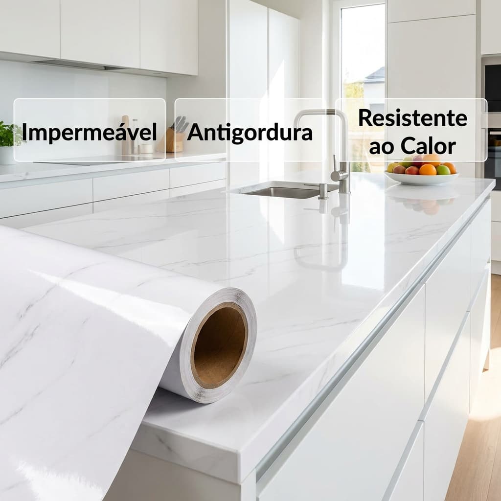 Papel de Parede Adesivo Mármore 3D - Revestimento Autocolante para Pia e Fogão