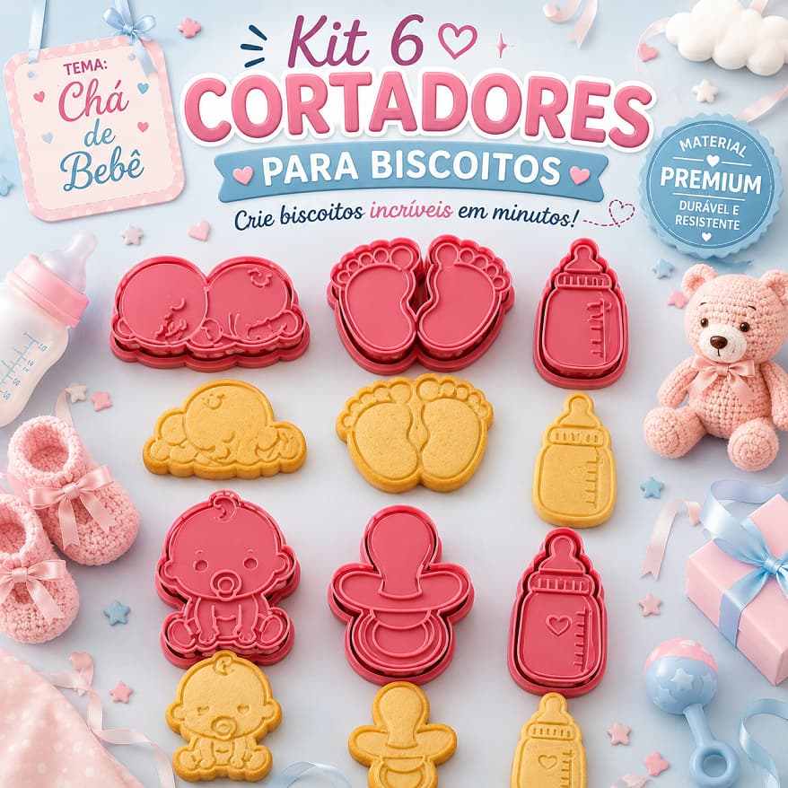 Cortador de Biscoito com Carimbo Vários Temas Chá de Bebê Toy Story Peppa Pig
