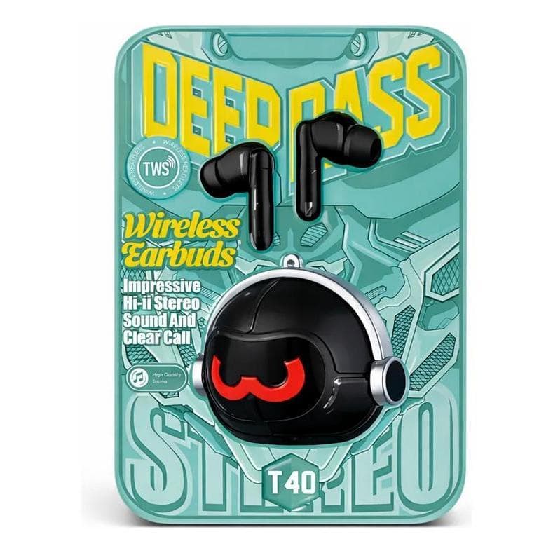 Peining Fone De Ouvido Bluetooth Tws T40 DeepBass - Design Robô Bluetooth 6.0 Som Estéreo Case Estilizado Uso Diário