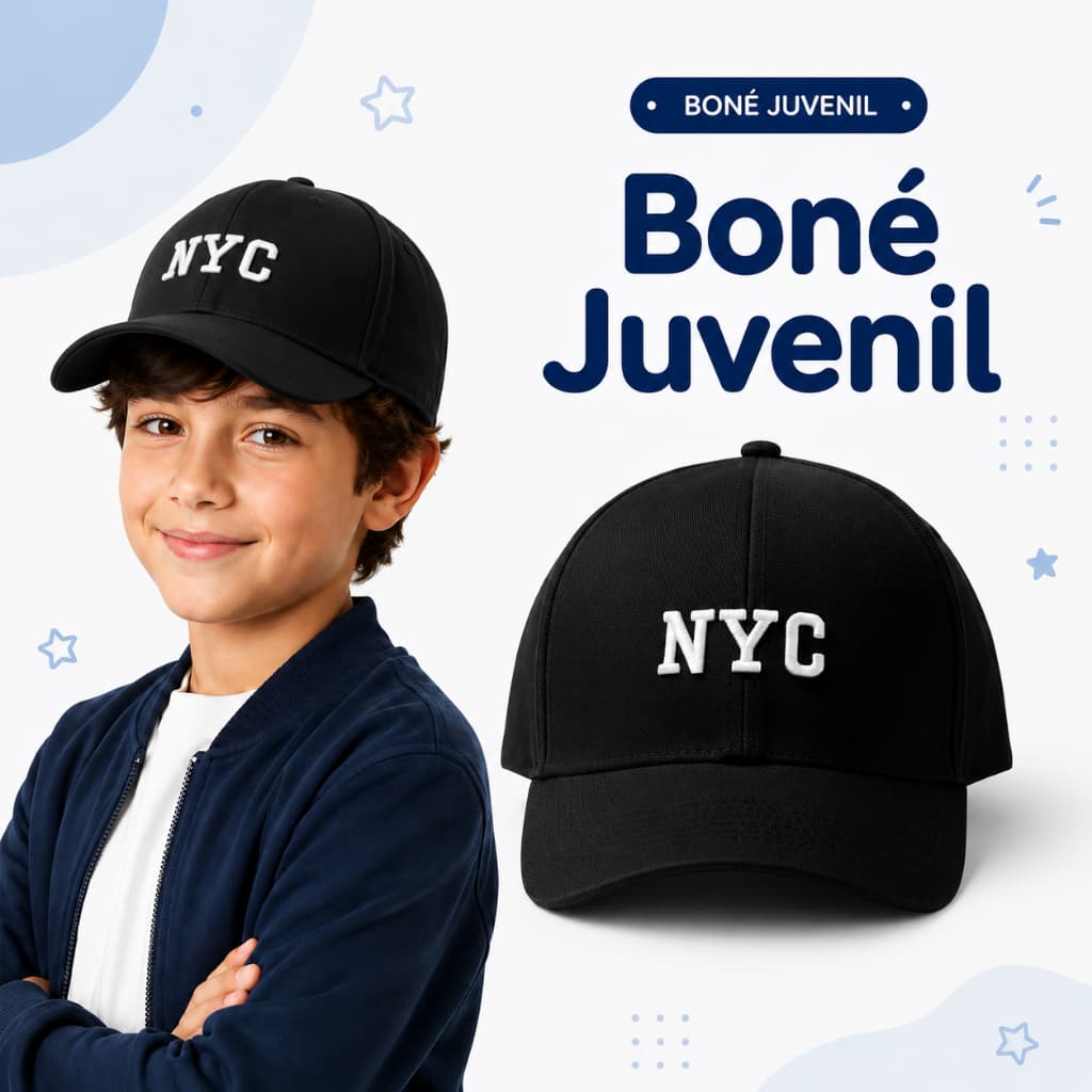 Boné Juvenil NYC NY 4 a 14 Anos New York Unissex Aba Curva Streetwear Premium Ajuste Fitão