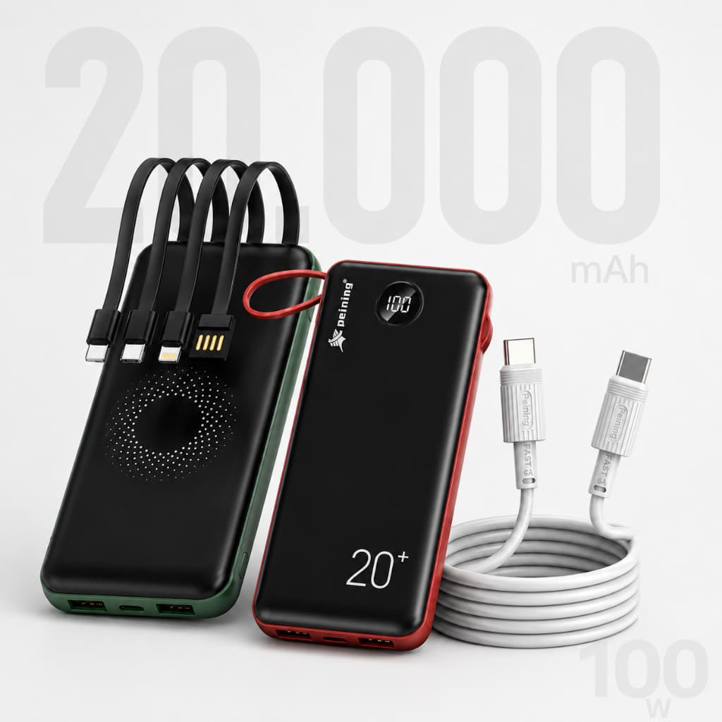 Kit 2 Power Banks 20000mAh Indução Verde + Vermelho + Cabo 60W Branco Original Peining