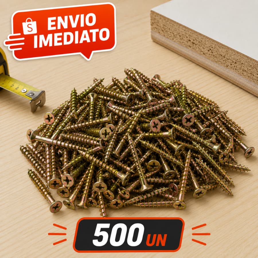Parafuso Chipboard 4,5x25 Cabeça Chata 500 Unidades MDF Aglomerado Pinus