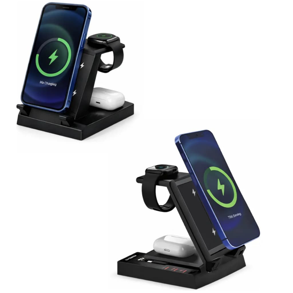 Carregador Sem Fio 6 Em 1 15W D2 Para iPhone Apple Watch AirPods Base Carregadora Rápida Dobrável USB