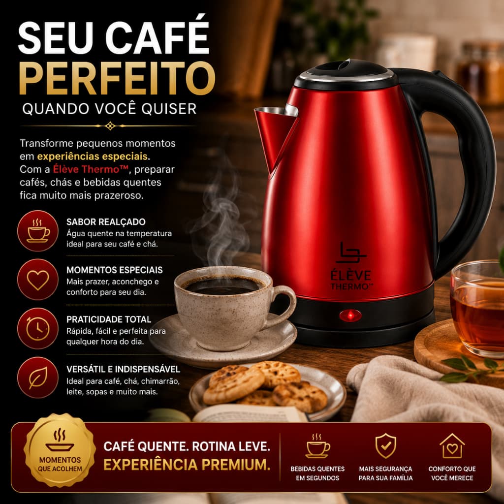 Chaleira Elétrica Inox Premium 1,8L 127V Vermelha | Desligamento Automático e Aquecimento Rápido