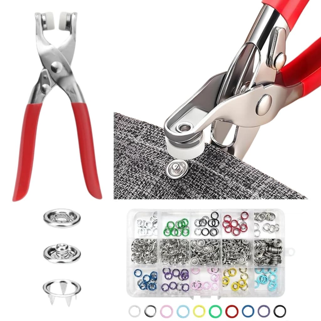 Kit 100 Botões Pressão Cobre com Alicate Cravação Costura Artesanato