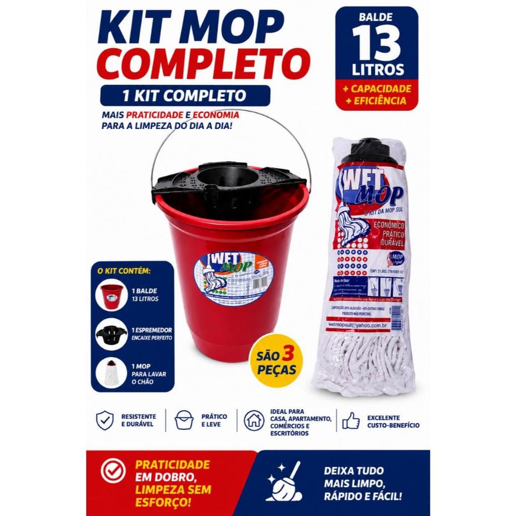 Kit Balde Bruxa Mop, Balde De 14L + Espremedor + Bruxa Mop