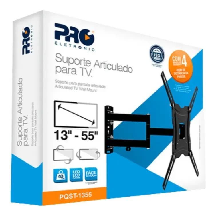 Suporte de Tv Quadri Articulado | TVS, LCD E LED 13" a 55" até 40Kg - PQST-1355
