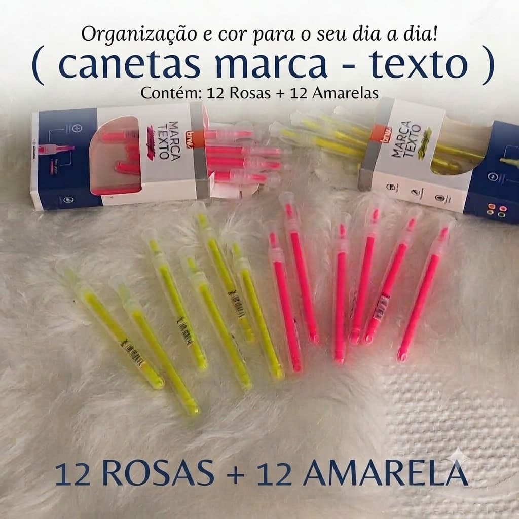 CANETA MARCA TEXTO ROSA E AMARELO 24 UNIDADES ESCRITA CORREÇÃO