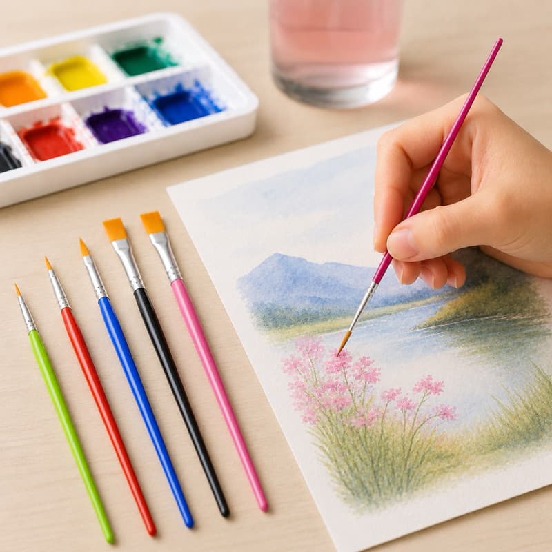 Kit 6 Pincéis Artísticos para Pintura Aquarela Acrílica Óleo Cerdas Macias