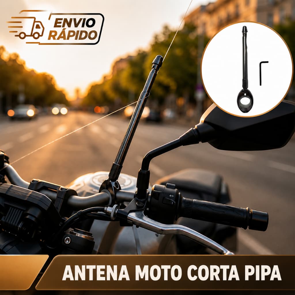 Antena Corta Pipa Moto Retrátil Anti Cerol Aço Inox Guidão Universal 7 Estágios