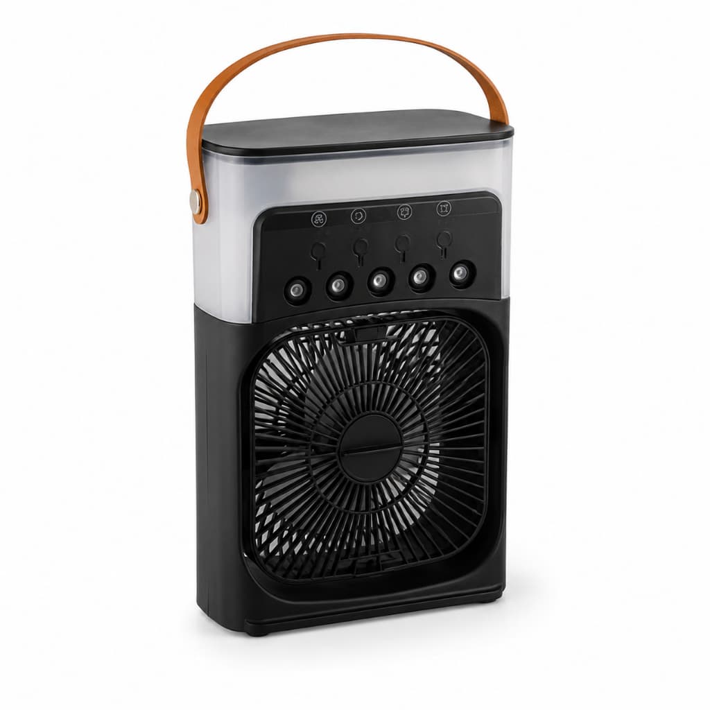 Climatizador de Ar Portátil USB 500ml 3 Velocidades Luz LED 10W Preto com Alça