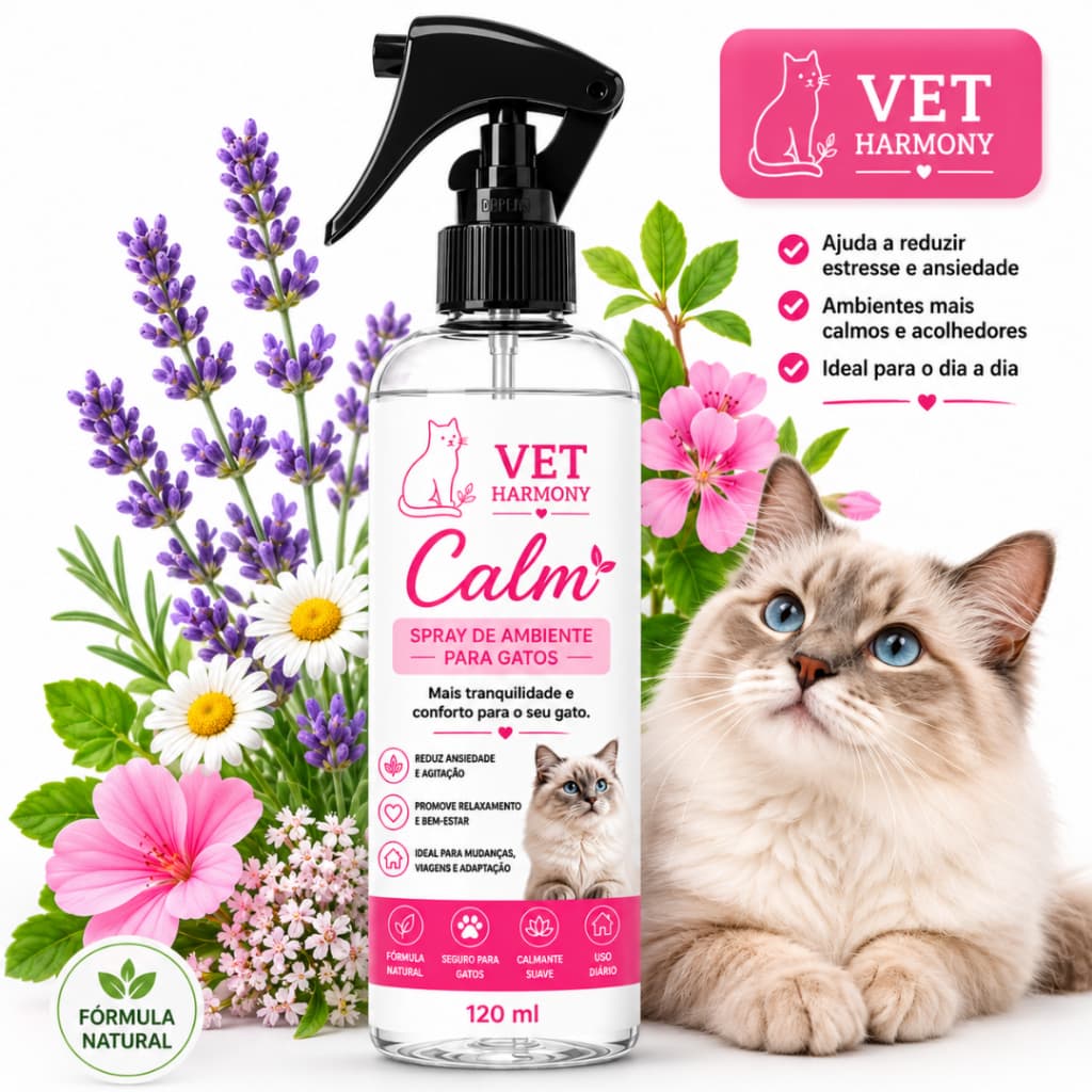 SPRAY CALMANTE GATOS VET HARMONY 120ML Antiestresse Ambiente Reduz Ansiedade Relaxante
