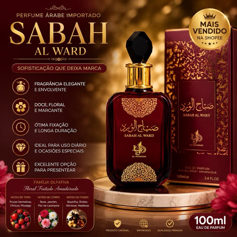 Perfume Sabah Al Ward Al Wataniah Árabe 100ml Feminino original