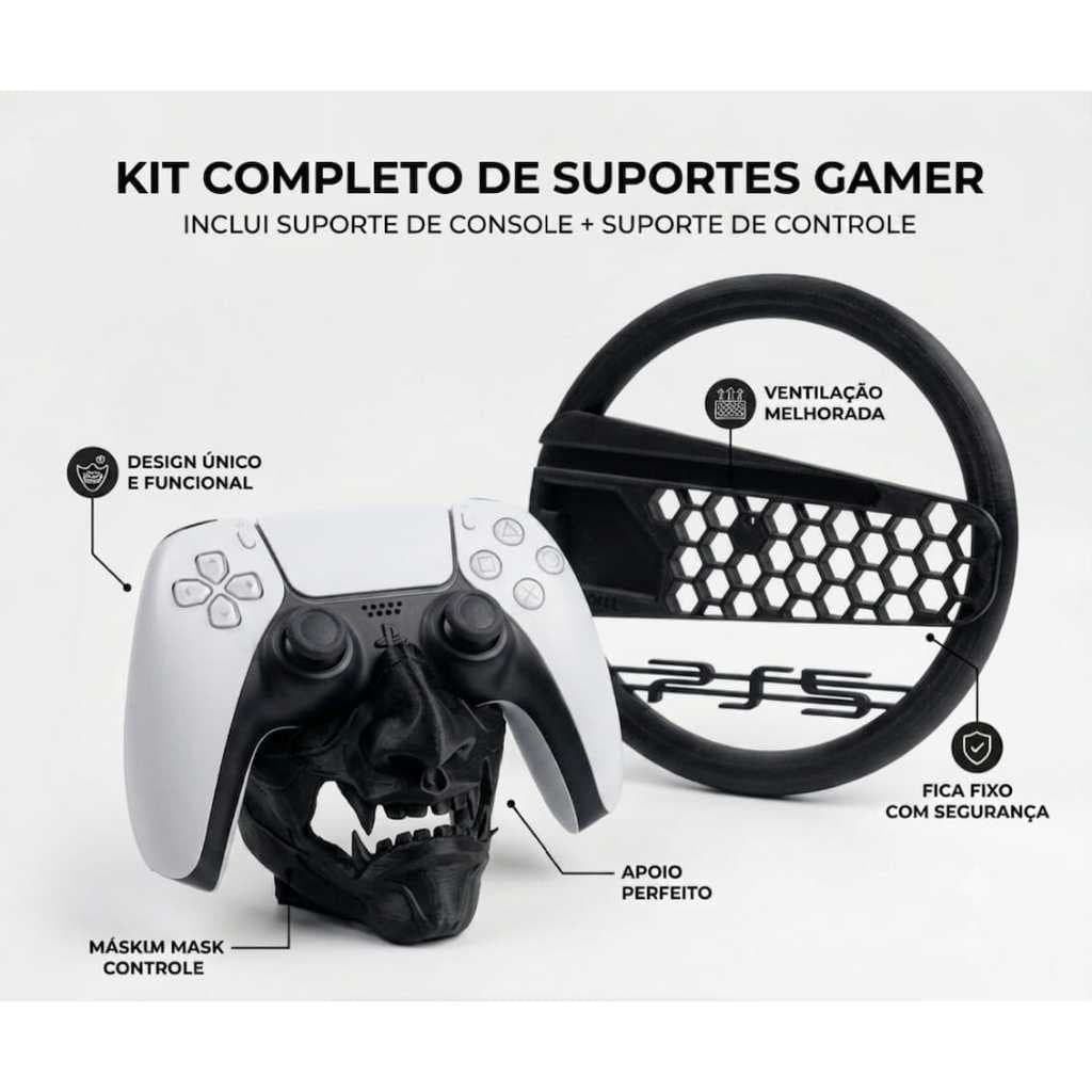 KIT Premium: Suporte Console Vertical + Suporte Controle PS5 Premium Reforçado